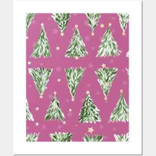 Holiday christmas tree over pink peony background Posters and Art